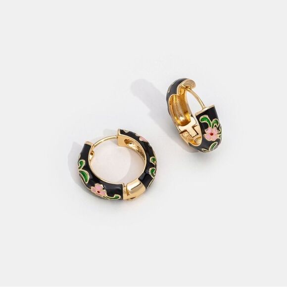 Floral hoop earrings M287 - Picture 3 of 6